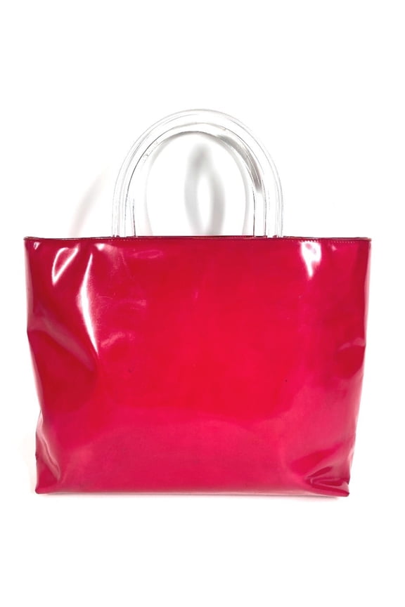 Pre-Owned PRADA Prada Tote Bag with Plastic Handle, Triangle Logo, and Plaque, Enamel Handbag,...