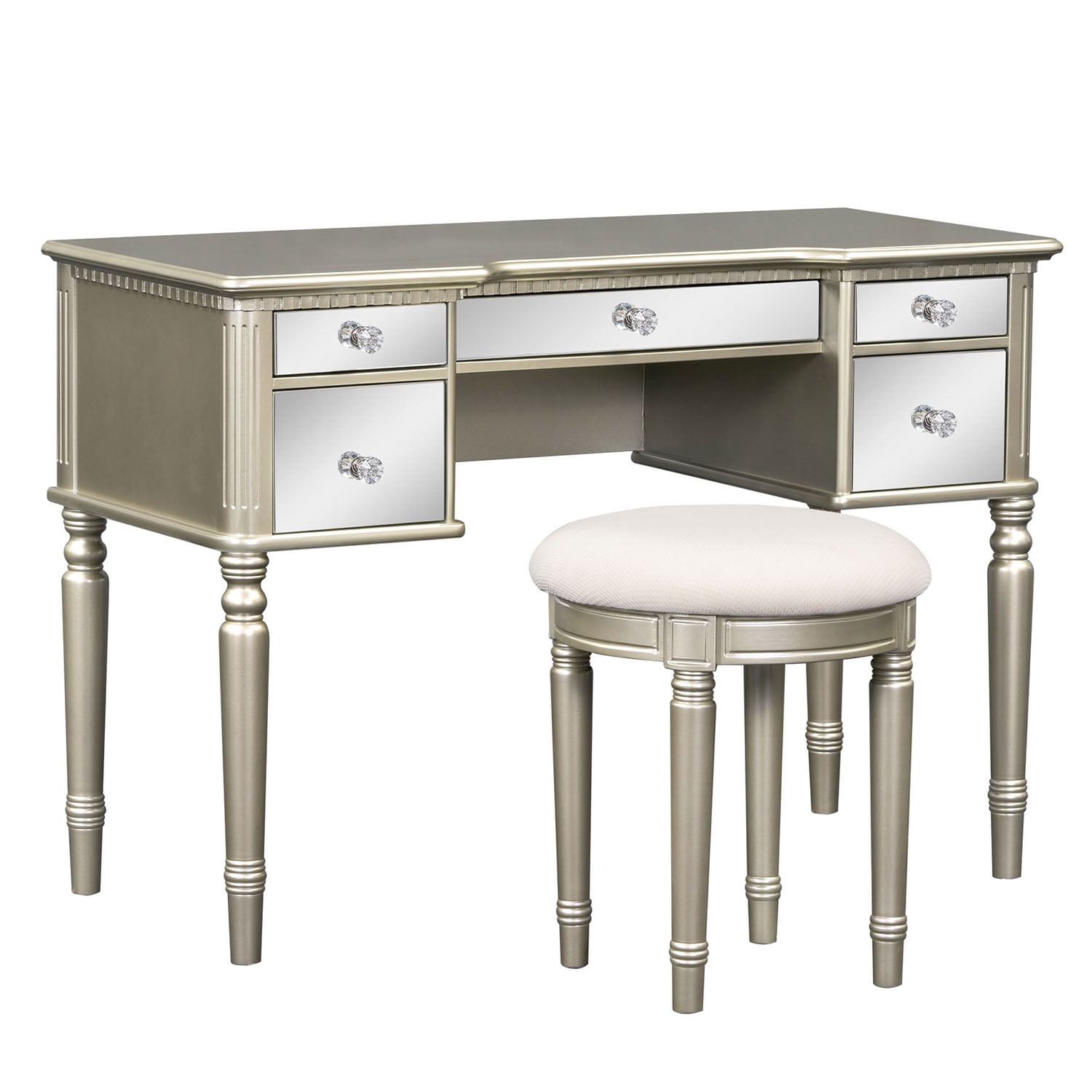 Resenkos 43" Dressing Table Set with Mirrored Drawers and Stool, Tri-fold Mirror, Makeup Vanity Set for Bedroom, Gold Resenkos 43" Dressing Table Set with Mirrored Drawers and Stool, Tri-fold Mirror, Makeup Vanity Set for Bedroom, Gold