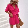 thumbnail image 5 of JULMCOMO Two Piece Sets for Women Deep V Neck Loose Fit Button Down Shirts Short Sleeve Wide Leg Summer Travel Lounge Sets Hot Pink XL, 5 of 6