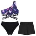 thumbnail image 3 of YONGHS Girl's 3 Piece Bikini Set Criss Cross Crop Tops with Shorts Briefs Swimsuit Bathing Suit Purple&Black 10, 3 of 6