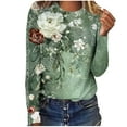 thumbnail image 5 of Womens Tops Printed Floral Blouse Round Neck Long Sleeved Casual Loose Casual Top,Tops for Women Army Green, 5 of 6