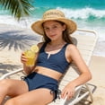 thumbnail image 2 of Girls Swimsuit 2 Piece Cutout Girls' Swimwear Top High Waisted Bottom Bathing Suits for Teens/Navy/8Y, 2 of 4
