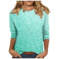 thumbnail image 2 of Cavosen Womens T Shirts 3/4 Sleeve Glitter Sparkly Print Pullover Tops Shirts Crewneck Shiny Blouse Solid Color Party Tees Novelty Casual Dressy Elegant Evening T-Shirts L, 2 of 5