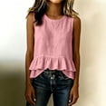 thumbnail image 6 of TGSLY Linen Sleeveless Tank Tops for Women Lightweight Soft Crew Neck Tiered Double Ruffle Hem Blouses Loose Fit Casual Solid Color Vest XL, 6 of 9