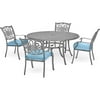 Hanover Traditions 5-Piece Dining Set in Blue with 4 Chairs and a 48" Round Table in a Gray Finish