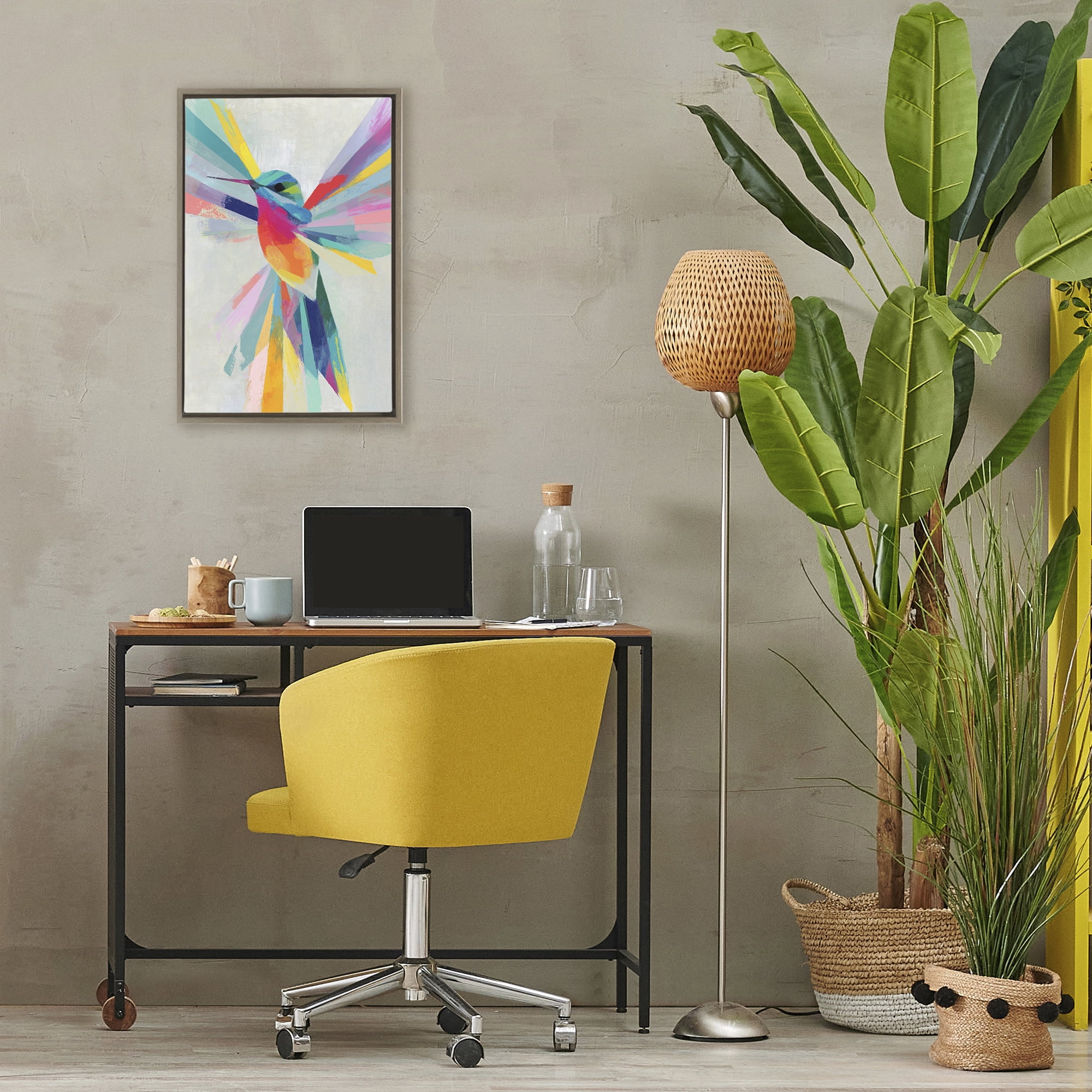 Stupell Industries Rainbow Winged Hummingbird Brown Framed Floater Canvas Wall Art, design by Chromatic Storm Studio