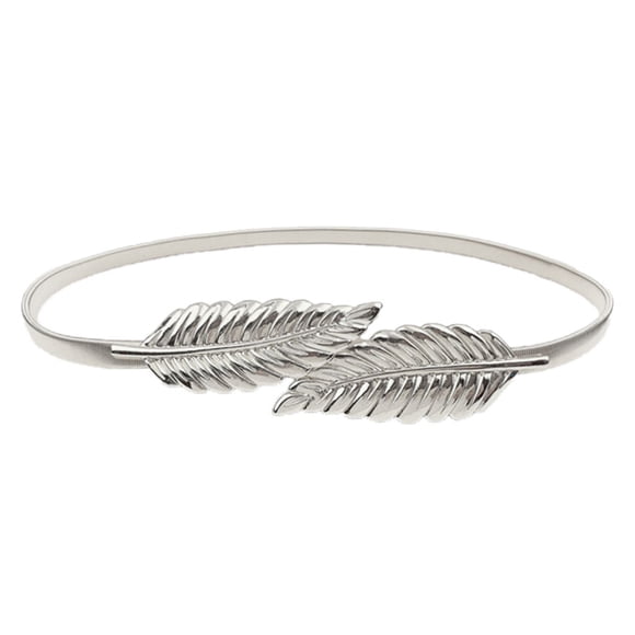 Women Waist Belt Leaves Shaped Elastic Spring Stylish Metal Waist Chain Belt for Dresses Silver