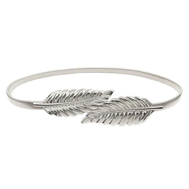 Women Waist Belt Leaves Shaped Elastic Spring Stylish Metal Waist Chain Belt for Dresses Silver