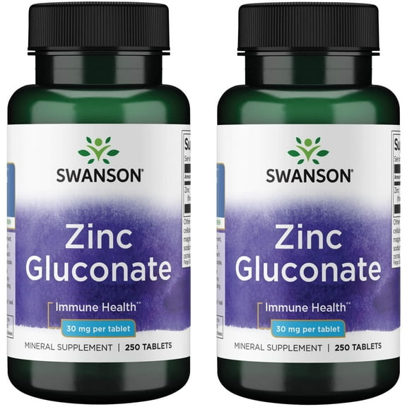 Swanson Zinc Gluconate - Mineral Supplement Promoting Prostate Health, Vision Health, & Immune Support -Gluconate Form for Optimal Absorption - (250 Tablets, 30mg Each) (2 Pack)