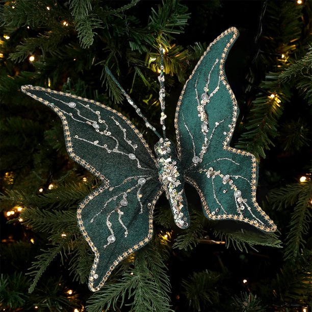 Fabric Sequin Butterflies Christmas Tree Decoration, Simulation Christmas Ornaments for Holiday Home