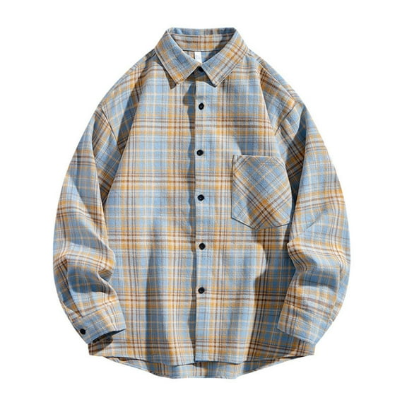 Aimik Hanes Up to 65% off Clearance Mens Flannel Shirts Long Sleeve Regular Fit Lightweight Plaid Button Down Casual Shirt with Pockets-Yellow XL