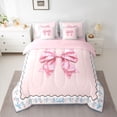 thumbnail image 2 of Homewish Pink Ribbon Bow Bedding Comforter Set 7pcs for Kids Children Teens,Chic Flowers Queen Bedding Sets Super Cozy,Dreamy Princess Queen Sheet Sets,Super Cozy Room Decor,Reversible, 2 of 8