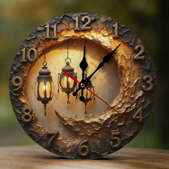 Wall Clock Decorative - Lanterns in Cave Light Print 2D Vintage Wall Clocks Battery Operated Silent Non-Ticking for Bedroom, Living Room, Kitchen, Office, Classroom, 10 Inch