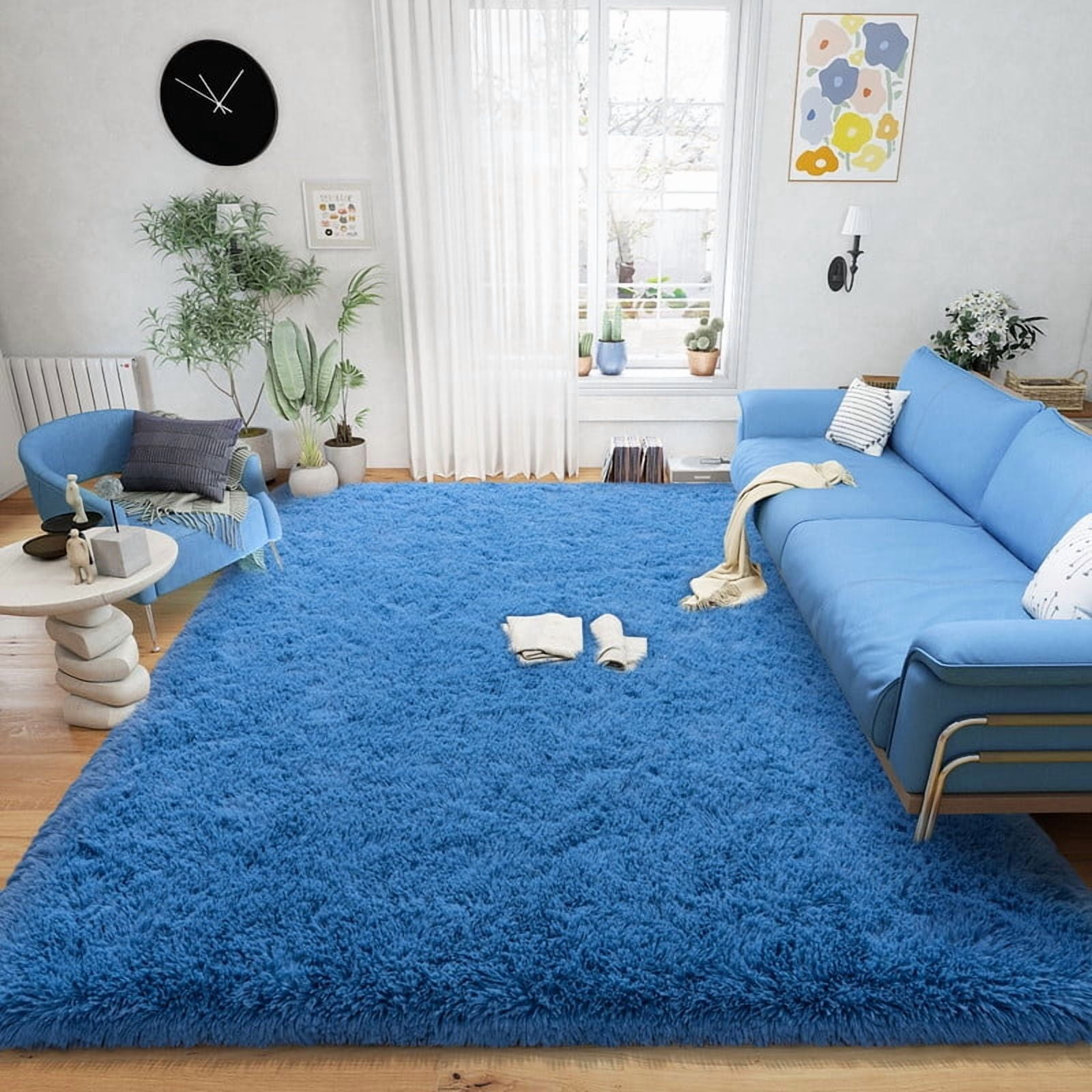area rugs 8x10ft Large Fluffy Rugs for Bedroom, Non-Slip Stickers Soft Carpet Shag Kids Room Rug, Non-Slip Fuzzy Rugs Indoor Haze Blue Father's Day Gifts Decora