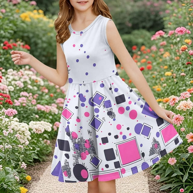 LOVZFMLL Robe Sans Manches Extensible Ligne A Robe de Récital Scolaire Patineuse Manches Courtes Col Rond