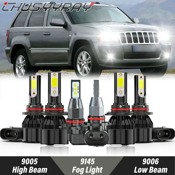 For Jeep Grand Cherokee 2005 2006-2010 LED High Low Beam Fog Light Bulbs Kit 6000K White 6 Pack