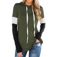 thumbnail image 1 of Women Color Block Long Sleeve Drawstring Hooded Sweatshirt Top, 1 of 6