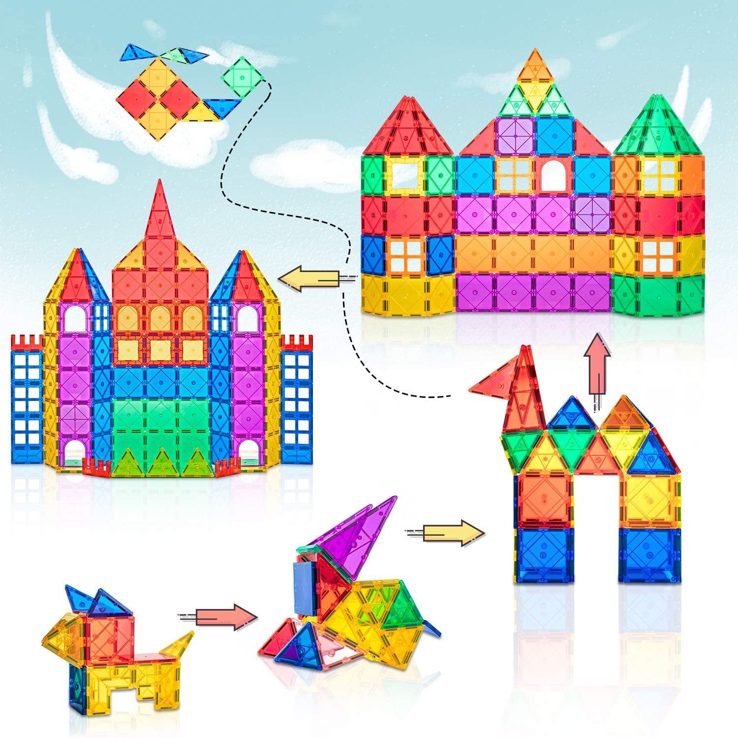 Magnetic Tiles 102PCS Magnetic Blocks Building Blocks for Kids Magnet Toys for 3 Year Old Boys and Girls 3D STEM Educational Construction Learning Montessori Toys Gift Toddlers Ages 4 5 6 7+ 