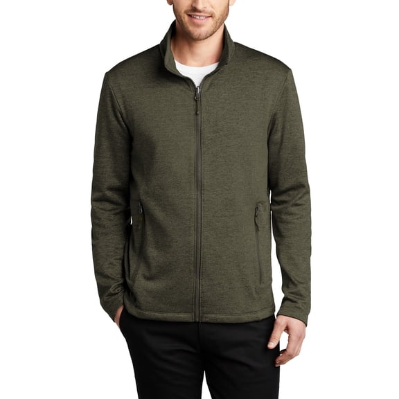 Just Blanks Collective Striated Fleece Jacket Zipped In And Secured By Snap Attachments Inside An Outer Collective Layer, Deep Olive Heather, 4XL