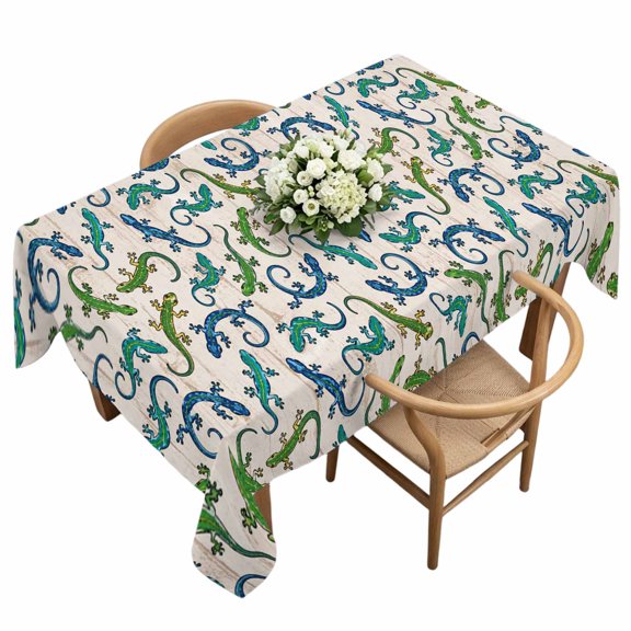 Blue Green Pet Lovers Rectangle Tablecloth, Minimalist Modern Farmhouse Waterproof & StainResistant Tablecloth, Washable Oil-proof Table Cover for Dining/Party/Wedding/Camping/Buffet 60x120 In