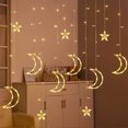 thumbnail image 5 of Cortina de luz con forma de luna y estrellas, cadena de luces para ventana, control remoto, iluminación impermeable, color blanco cálido, 5 of 5