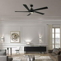 WINGBO  64 Inch DC Ceiling Fan with Lights and Remote Control, 5 Reversible Carved Wood Blades - N/A Black