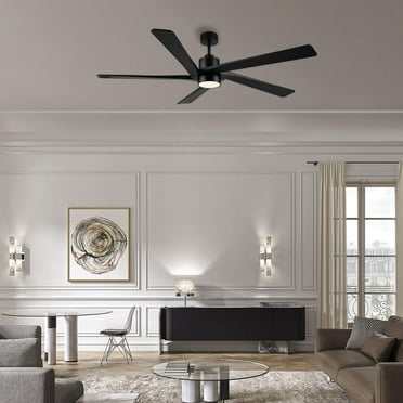 WINGBO  64 Inch DC Ceiling Fan with Lights and Remote Control, 5 Reversible Carved Wood Blades - N/A Black