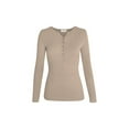 thumbnail image 2 of Opperiaya Women Spring T-Shirt Solid Color Henley Neck Long Sleeve Pullover, 2 of 9