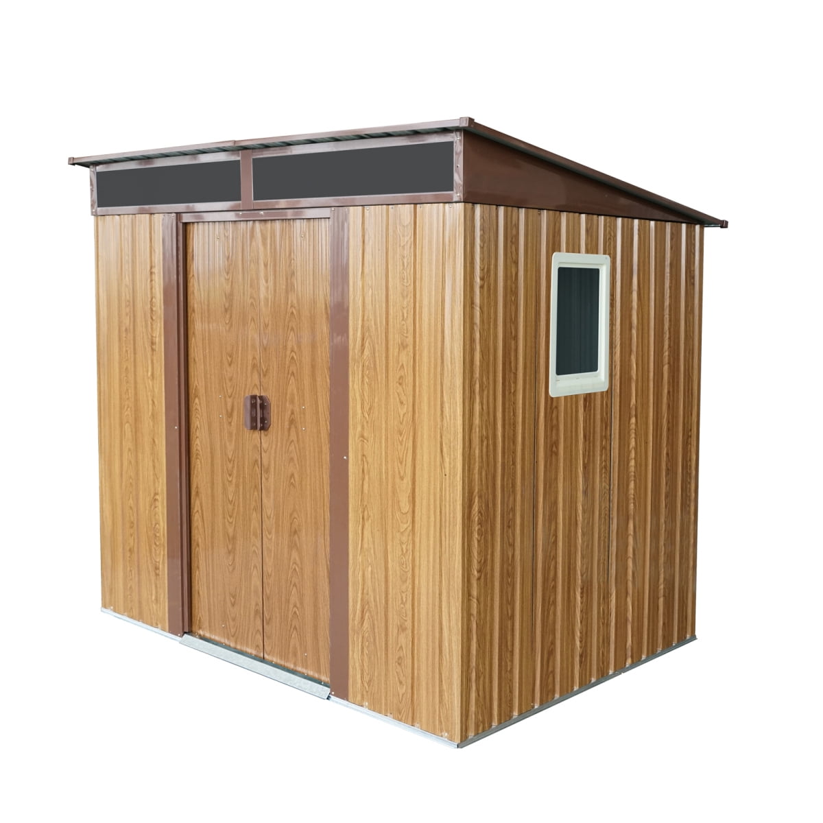 6ft x 5ft Outdoor Storage Shed with Sliding Doors and Padlock, Metal Tool Cabinet with Window and Metal foundation, Waterproof Tool Sheds for Backyard Garden Patio Lawn, Coffee