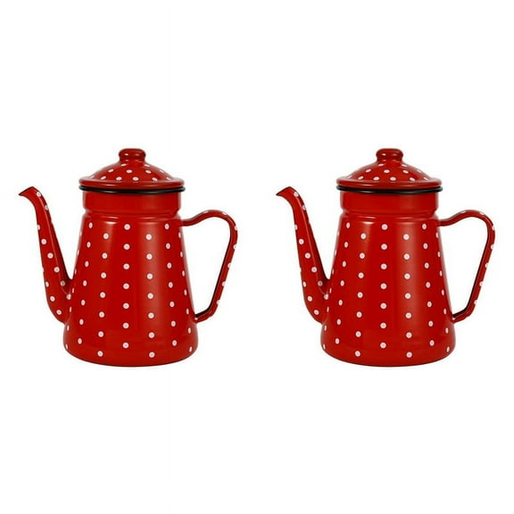 2X 1.2L Enamel Coffee Pot Pour over Milk Water Jug Pitcher Teapot Kettle for Gas Stove and Induction Cooker A
