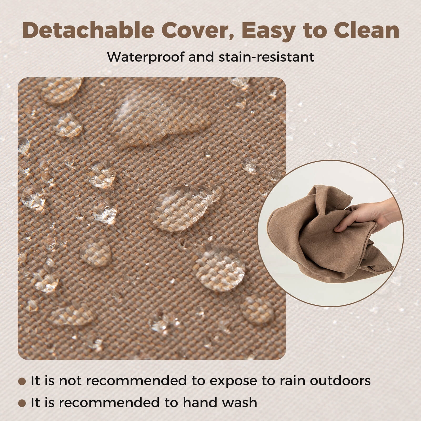 Costway 2-Pack 24" x 24" Deep Seat Cushion & Back Pillow with Removable Covers Outdoor Beige