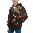 thumbnail image 2 of Goofa Artistic Flower Butterfly Skull Pattern Hooded Sweatshirt for Youth Trendy youth sweatshirt Casual Hoodie for Boys and Girls-X-Large, 2 of 6