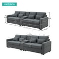 thumbnail image 2 of Upholstered Sectional Sofa with Console,114.2inch Modern 4 Seater Sofa Fabric Sofa with 4 Pillows and 2 Cup Holders and 2 USB Ports for Living Room, Apartment, Office,DARK GREY, 2 of 7
