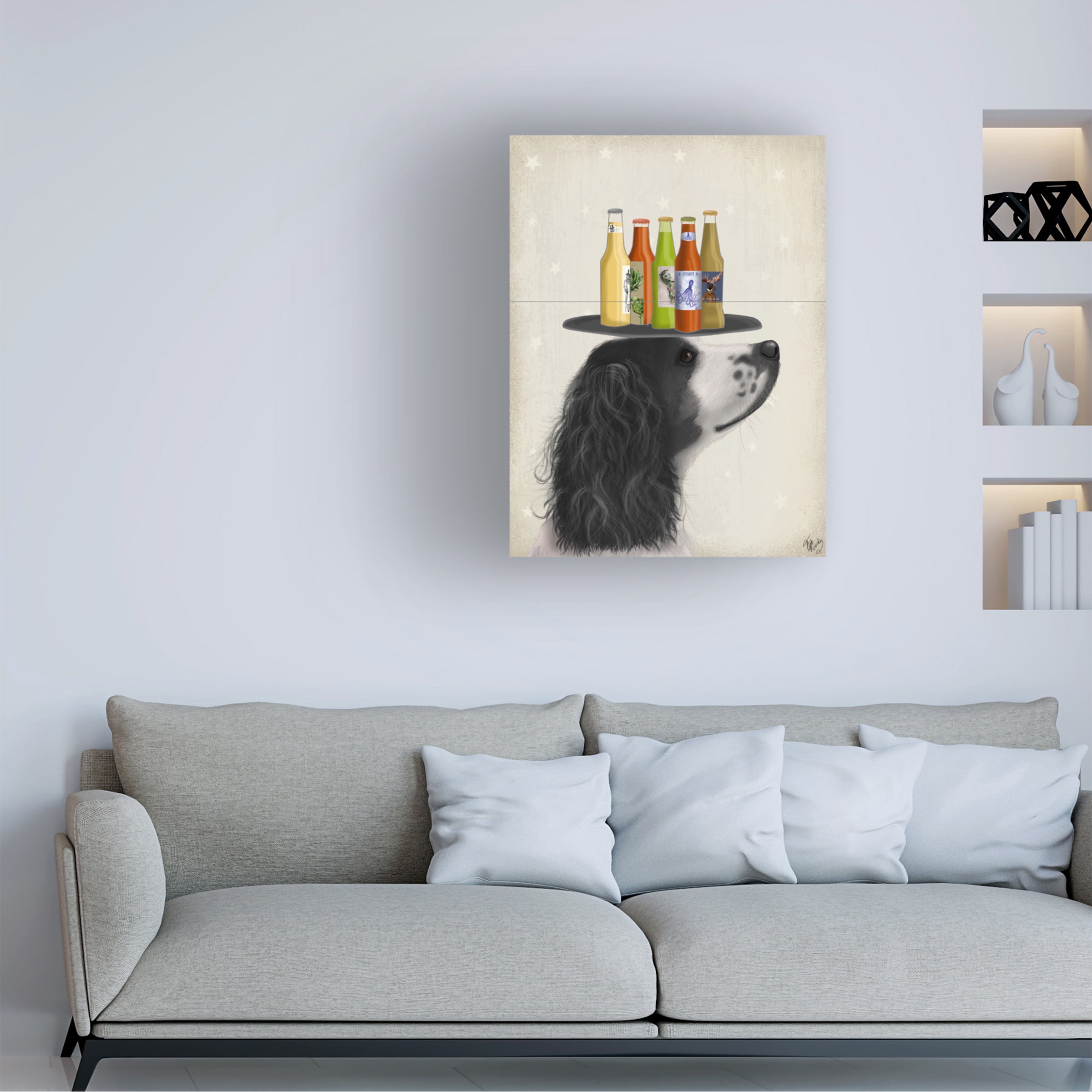 Fab Funky 'Springer Spaniel Black White Beer Lover' Canvas Art