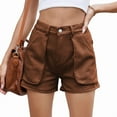 thumbnail image 2 of Womens Summer Jean Shorts Casual Pull on Elastic Waist Denim Shorts with Pockets Brown L, 2 of 10