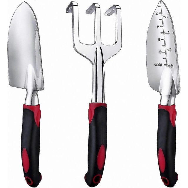 Cast Aluminum Gardening Tool Kit with Non-Slip Rubber Handles, 3-Piece Heavy Duty Garden Tool Set for Outdoor Use