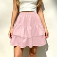 thumbnail image 2 of ZToonmas Women's Elastic Waist Tiered Ruffle Mini Skirt Solid Color Double Layer A-Line Skirt Casual Flowy Pleated Skirt, 2 of 6