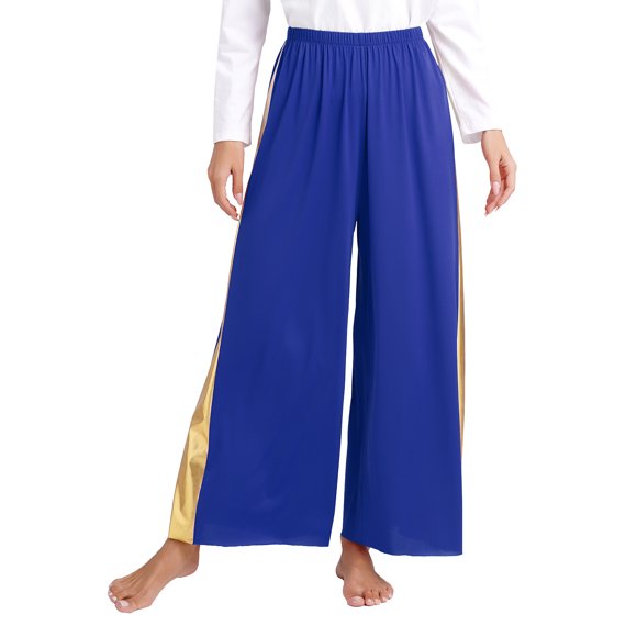 Yhong Women’s Celebration Spirit Palazzo Dance Pants for Liturgical Dance Ceremony Performance Blue L/XL