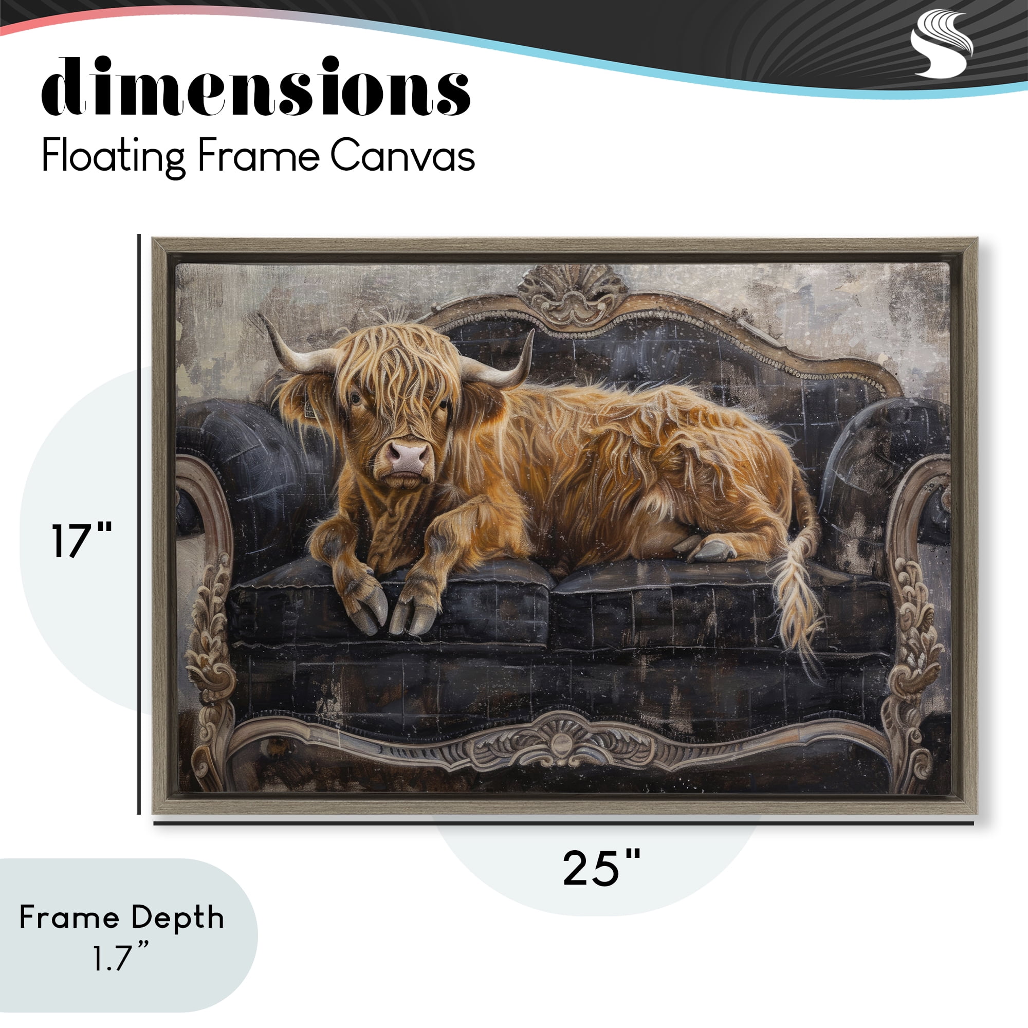 Stupell Industries Cozy Couch Highland Cow Brown Framed Floater Canvas Wall Art, design by Tina LeCour