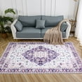 thumbnail image 3 of Lochas Vintage Boho Fluffy Rug Chenille Low Pile Area Rugs for Bedroom Living Room Indoor Floor Carpet Home Decor,4'X6',Purple, 3 of 8
