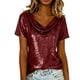 thumbnail image 1 of Camisas de Manga Corta para las Mujeres Casual Brillante Color Sólido Empalmado Cuello de Tortuga Tops para el Uso Diario, 1 of 9