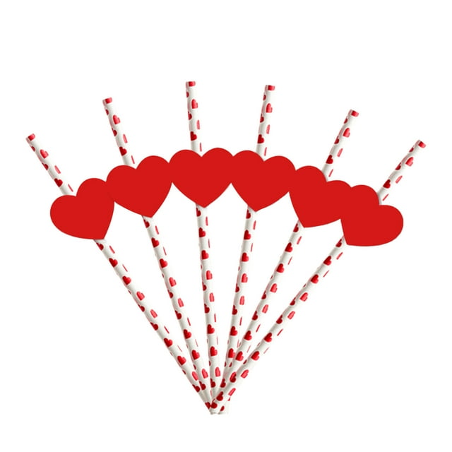 Openpig 24 Pcs Pailles en Papier Cœur Rouges, Pailles Jetables en Forme de Cœur, Pailles en Papier de la Saint-Valentin pour Cake Pops pour Anniversaire, Fête