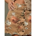 thumbnail image 4 of Brown Floral Print High-Waist Button-Front Scalloped Hem A-Line Denim Mini, 4 of 17