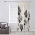 thumbnail image 3 of Vintage Tulip Semi Sheer Curtains Drapes for Living Room, Bedroom, French Doors Window 63 Inches Long, Black Grey Beige Bloom Flower Floral Rod Pocket Chiffon Curtain Drapery Voile Draperies Panel, 3 of 6