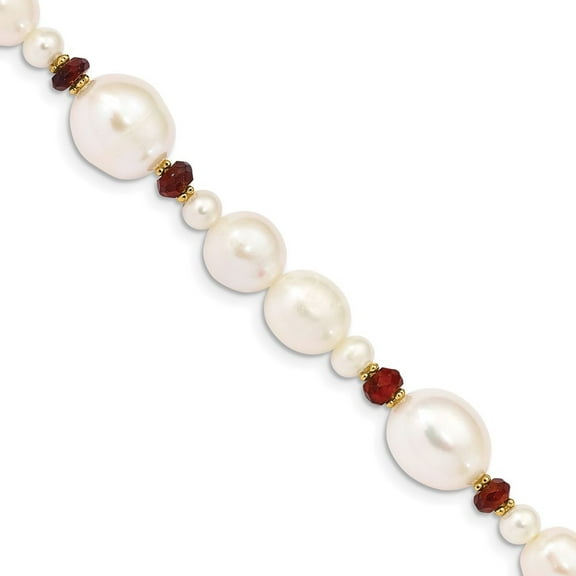Auriga Fine Jewelry 14K Yellow Gold White Pearl Faceted 4.0 Garnet Bead Bracelet 7.25 inch for Women (L- 7.25inch
