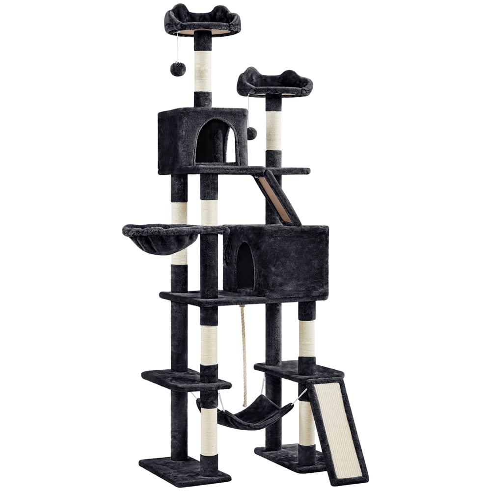 Yaheetech 82.5" H Multi Level Cat Tree with 2 Condos and Basket, Black