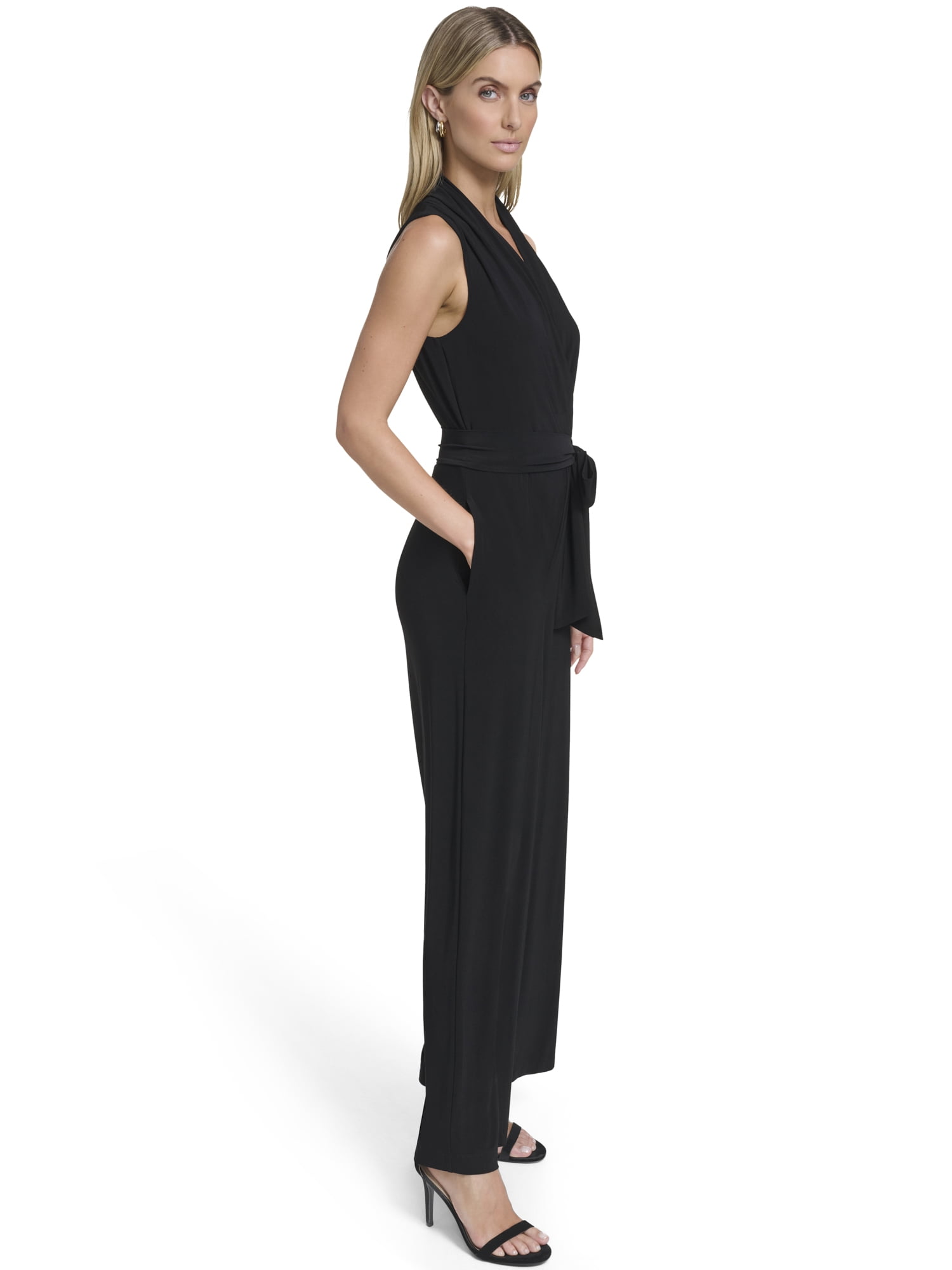 Falling Flowers Women's Knit Jersey Surplice Blouson Jumpsuit, Sizes XS-XL
