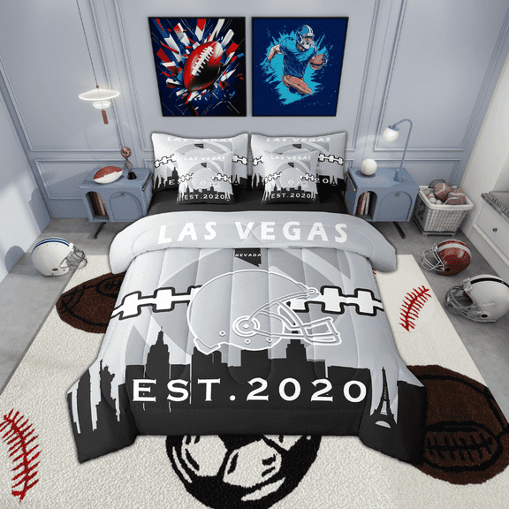 Erosebridal 7 Pcs Comforter Set Full Size,Football Bed in a Bag with Flat Sheet and Fitted Sheet and Adults,Sports Bedding Set with Pillowcase and Sham(Las Vegas)
