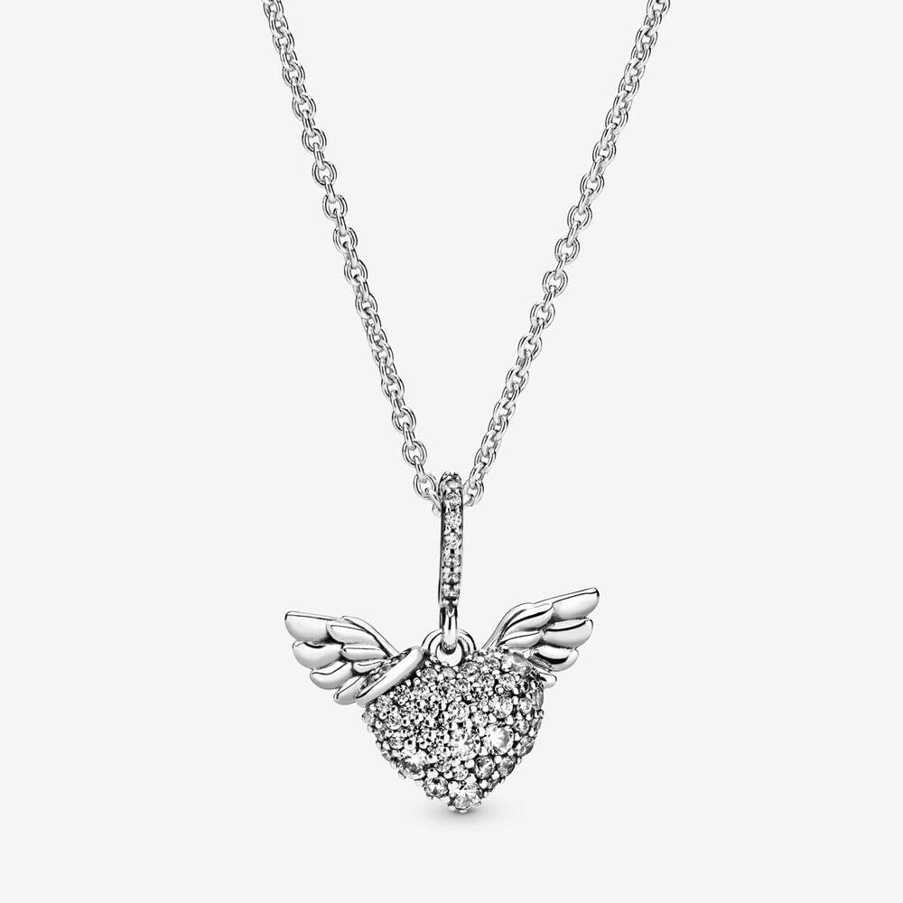 synd Anmelder Snestorm PANDORA Pave Heart and Angel Wings Necklace - 398505C01-45 - Walmart.com