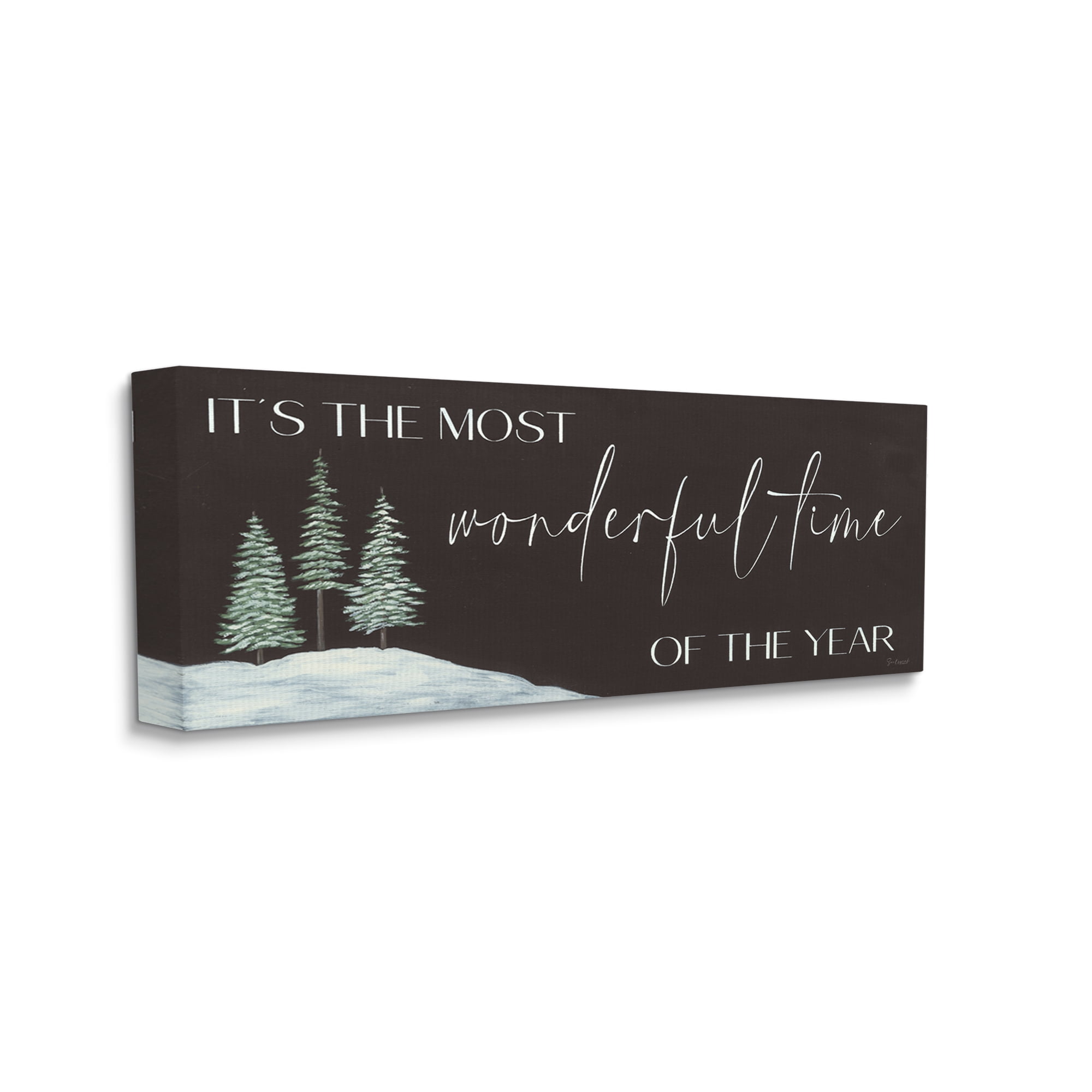 Most Wonderful Time Holiday Phrase Snowfield Trees Inspirational Graphic Art Gallery-Wrapped Canvas Print Wall Art